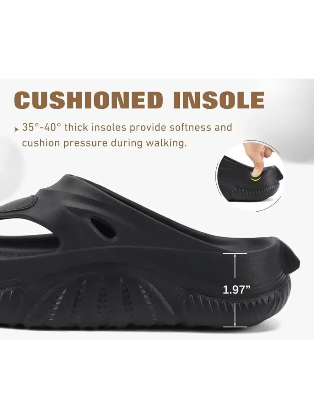Men's All Black Orthopaedic Foot bed Flip Flops Fabric Toe Post Beach Sandals